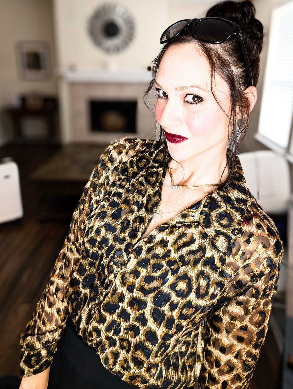 Vintage Leopard Print Button-Down Shirt - Brown & Black